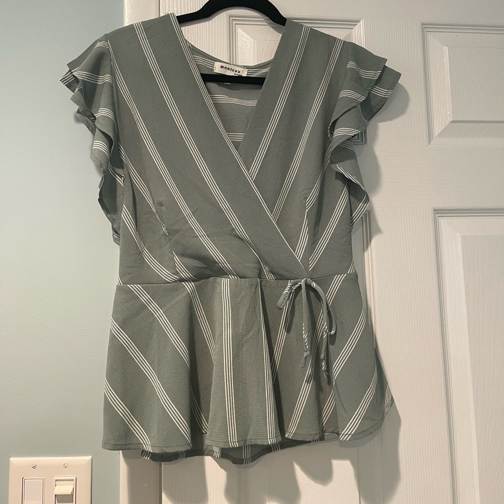 Mint and white Peplum top